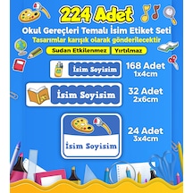 Okul Gereçleri Temalı Okul Kreş Kişiye Özel İsim Etiket Seti - Model 41 Çok Renkli