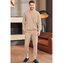 Mecit Pijama Mecit 2757 Erkek Kahverengi Uzun Kollu Pijama Takımı 001