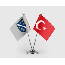 Bosna Hersek 1992-1998 Bayrağı Ve Türkiye Bayrağı İkili Saten Masa Bayrağı Takımı Diğer