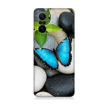 Xiaomi Poco F3 Uyumlu Mavilikte Taş Üzerinde Kelebek Desenli Silikon Kılıf Çok Renkli