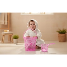 Şeffaf Kova &amp Maşrapa Set Pembe Desenli Çok Renkli