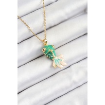 316l Çelik Zincir Yeşil Balık Model Gold Renk Kadın Kolye Diğer