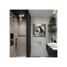 Tekli Kare Kanvas Banyo Tablosu Tabletle Oynayan Terrier Köpek Kanvas Çok Renkli Çerçevesiz