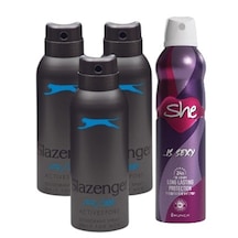 Slazenger Active Sport Mavi Erkek Sprey Deodorant 3 x 150 ML + She Sexy Kadın Sprey Deodorant 150 ML