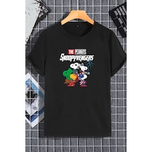 Unisex Kadın Erkek Snoopy Avengers Baskılı Oversize T-shirt Siyah Mck2291 Siyah