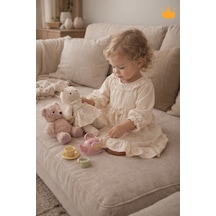 Babyhola Kız Bebek Çocuk Bayramlık Elbise 0-24 Ay Dantel Detay Pileli Mevsimlik 2018 Bej