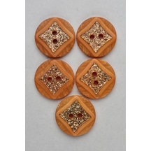 Büyük Boy Akrilik Simli Yuvarlak Turuncu Çeket Hırka Yelek Düğmesi 5 Adet