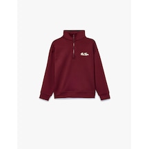 Koton Baskılı Viskon Karışımlı Uzun Kollu Fermuarlı Yaka Sweatshirt Bordo 7wkg10376ak