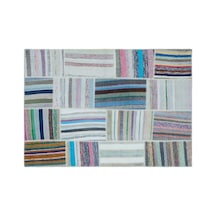 El Dokuması Patchwork Vintage Yün-pamuk Çizgili Halı 22492 155 X 230 Cm Çok Renkli