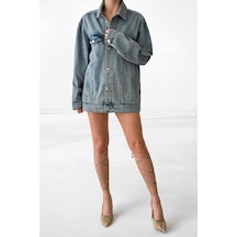 Lacarino 7852 Kadın Jean Ceket Blue Tint