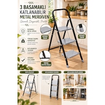 Perilla Class 3 Basamaklı Kaymaz Tabanlı Katlanır Metal Merdiven - Ekstra Güçlü 3 Basamak