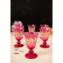 Mest 6 Kişilik Pembe Özel Yapım El Işçiliği Ayaklı Cam Kahve Yanı Su Bardağı Seti 200 Cc - Zarif Tasarım Pembe