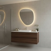 80x94 Cm Modern Asimetrik Led Ayna Dokunmatik, Dim Edilebilir, 3000k Günışığı Banyo Aynası Sarı