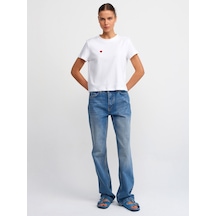 Dilvin Vintage Görünümlü Wideleg Denim Pantolon Mavi