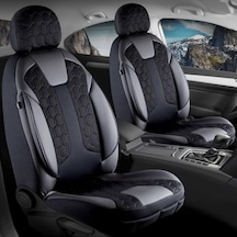 Peugeot 301 İle Uyumlu Lüx Deri Detaylı Oto Koltuk Kılıfı Ön Arka Takım Cyrus Siyah Genel