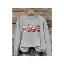 Herkesemoda Baskılıı Bisiklet Yaka İçi Polarlı Sweatshirt Gri
