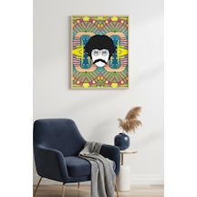 Doğal Ahşap Çerçeveli Canlı Geometrik Tablo - Pop Art Desenli Huhu2011