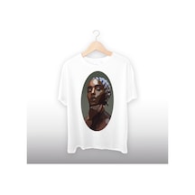 Siyahi Kız Çizimi Detaylı Unisex Tişört Beyaz