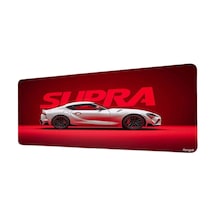 Toyota Supra Beyaz Kırmızı Tasarım 40x90 Cm Oyuncu Mousepad Kaymaz Taban Büyük Boy
