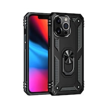 Apple İphone 13 Pro Uyumlu Kılıf Sofya Yüzüklü Silikon Kapak - Siyah Çok Renkli