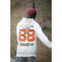 Blow Up Kapşonlu 3 İplik Kalın İçi Polarlı Oversize Baskılı Erkek Sweatshirt 001