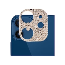 Ally Apple Uyumlu iPhone 12 Diamond Taş İşlemeli Kamera Koruyucu Lens Rose Gold