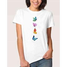Watercolor Butterflys Kadın Beyaz Tshirt