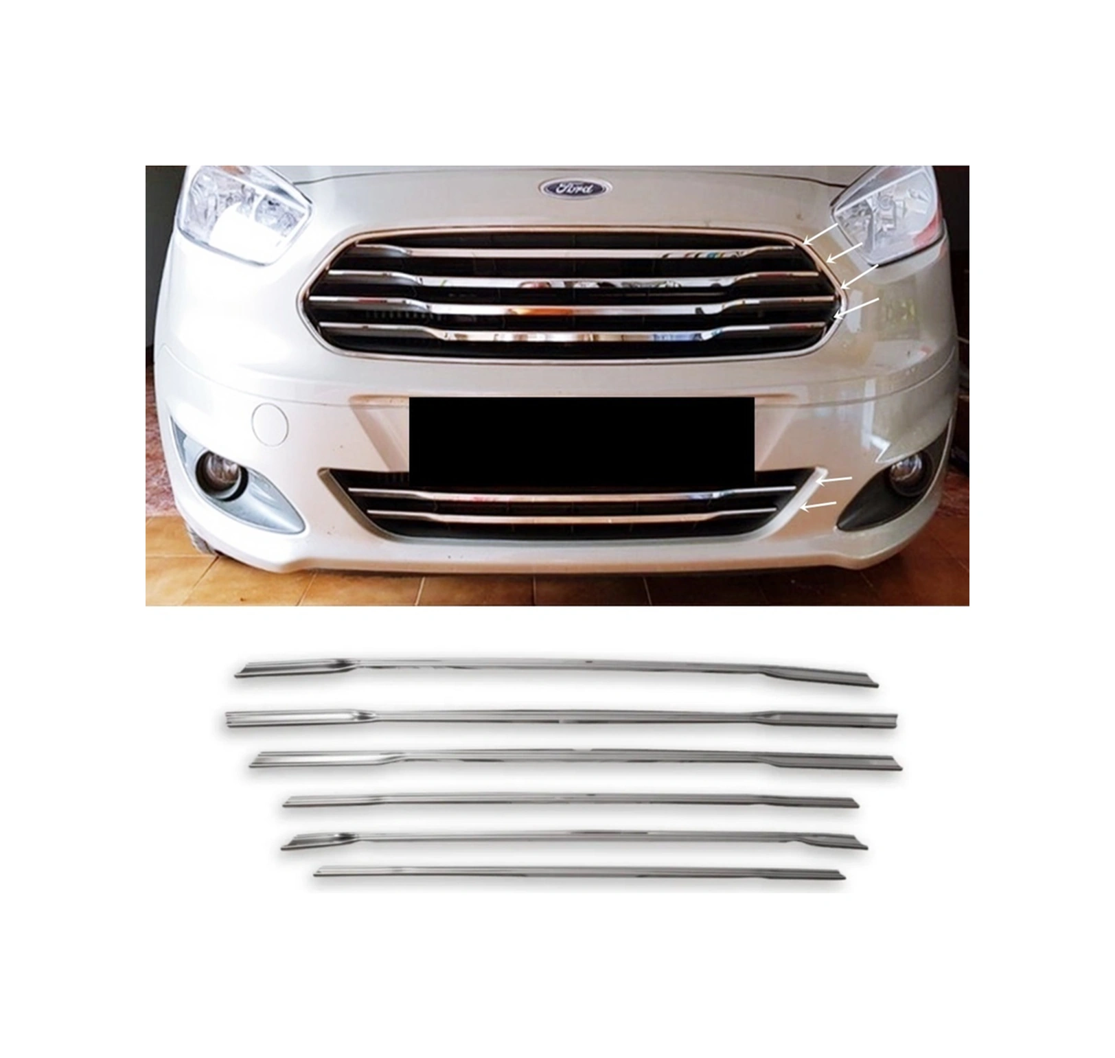 Ueskrom Ford Courier Krom Ön Panjur 6 Parça 2014-2017 Arası P.çelik İnce