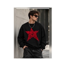 Velora Grup Unisex Yıldız Desenli Oversize Bisiklet Yaka Triko Şık Kazak Siyah - 938183299 Siyah