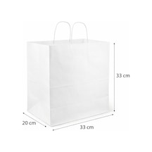 Büküm Saplı Beyaz Kağıt Çanta 33x20x33 Cm 25'li