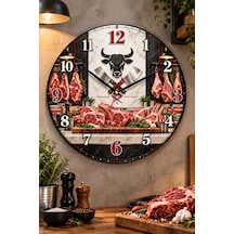 Kasap Temalı Duvar Saati 45 Cm Et Kasap Dükkanı Steakhouse Restoran Uv Baskı Sessiz Akar Mekanizma 950 Çok Renkli