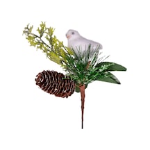 Yılbaşı Çiçeği Pike Berry Kuşlu Kozalaklı Yeşil - 20 Cm