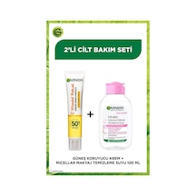 Garnier C Vitamini Parlak Görünmez Doku Yüz Güneş Kremi SPF50+ 40 ML + Micellar Makyaj Temizleme Suyu 100 ML