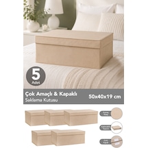 5'li Organizer Baza Hurç Seti - Çok Amaçlı Kapaklı Saklama Kutusu 50x40x19cm Bej