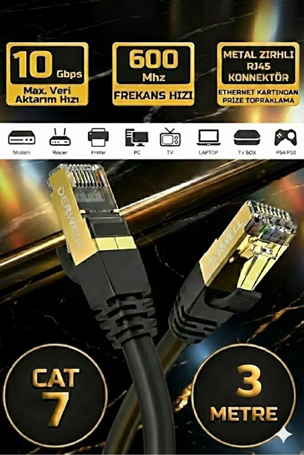 3 Metre Yeni Nesil Cat7 Ultra Hızlı Ethernet Kablosu Yüksek Hızlı Gigabit Destekli İnternet Kablosu