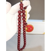 Orjinal Sıkma Kehribar Tesbih Kelle Boy Bordo Renk