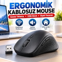 Siyah Renkli Ergonomik Sessiz Kablosuz Mouse Usb Alıcılı, Ofis Ve Oyun İçin Konforlu Bilgisayar Faresi Ms6310 Standart