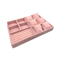 Yerli Süet Pembe Çoklu Takı Stand Kutu Tablası Çok Renkli