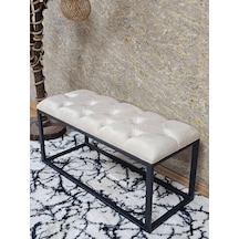 Zafir Siyah Boyalı Diktörtgen 100 Cm X 40 Cm Oturak Puf - Bench - Makyaj Oturağı - Oturak Krem