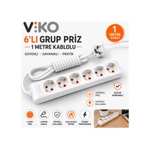 6'lı Topraklı Grup Priz 1 Metre Uzatma Kablosu Çoklu Priz