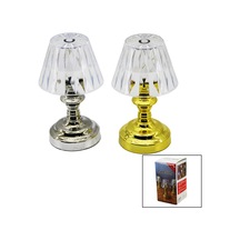 Pilli Mini Klasik Model Led Abajur Mika Kristal Başlık - Gold - Krom Ayak Siyah