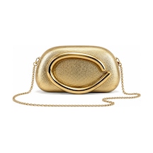 Aylesh Metal Saplı Clutch Omuz Ve El Çantası Gold Detaylı Altın Altın