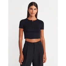 Dilvin 31647 Düğme Detaylı Crop Top-siyah Siyah
