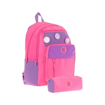 Kauko Holiday Kız Çocuk Rozetli Okul Çantası Ve Kalemlik Seti - Pembe - Altı Bölmeli Pembe