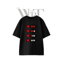 Thewert Piksel Oyun Tasarım Baskılı Ünisex Siyah Oversize T-shirt