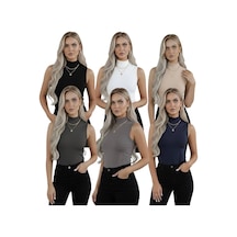Hashtag Kadın Balıkçı Yaka Sıfır Kol Body 6'lı Set Viskon Kumaş Siyah-beyaz-bej-antrasit-gri-lacivert