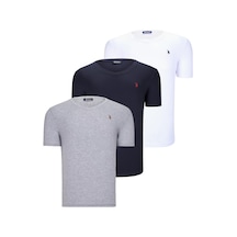 Üçlü Set T8568 Dewberry V Yaka Erkek T-shırt-koyu Lacivert-kar Beyaz-açık Gri Koyu Lacivert-kar Beyaz-açık Gri