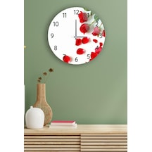 Çap 37 Cm Kırmızı Güller Dekoratif Cam Duvar Saati (498569496) Kırmızı