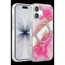 Onegif Apple İphone 17 Uyumlu Lotus Simli Magsafe Kapak - Pembe