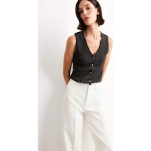 Defacto Fitted V Yaka Bürümcük Düğmeli Kolsuz Bluz G0439ax25smar129 Antrasit